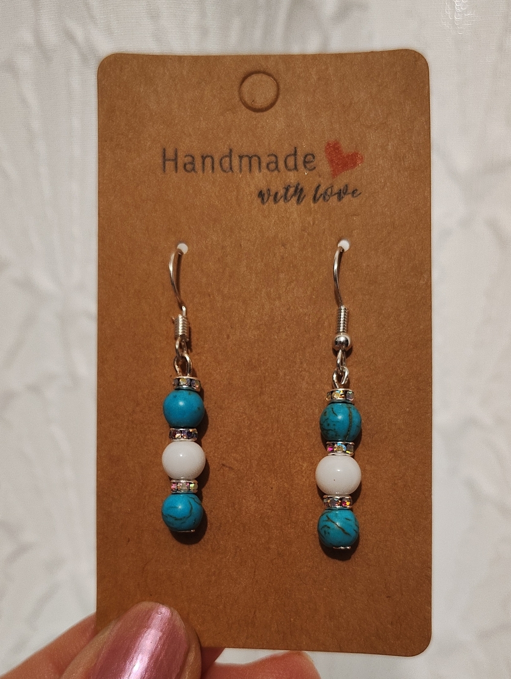 Turquoise And Quartz Gemstone Earrings - Handmade